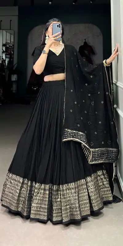 LNB 1906 Black Color Pure Chanderi Plain With Zari Weaving Work Border Lehenga Choli Wedding, Party, Festive, Events Etc. Delivery 4-6 Working Days Rs 1999 | Lehenga, Bollywood Lehenga, Creative Lehenga, Designer Lehenga, Embroidered Lehenga, Party Wear Lehenga