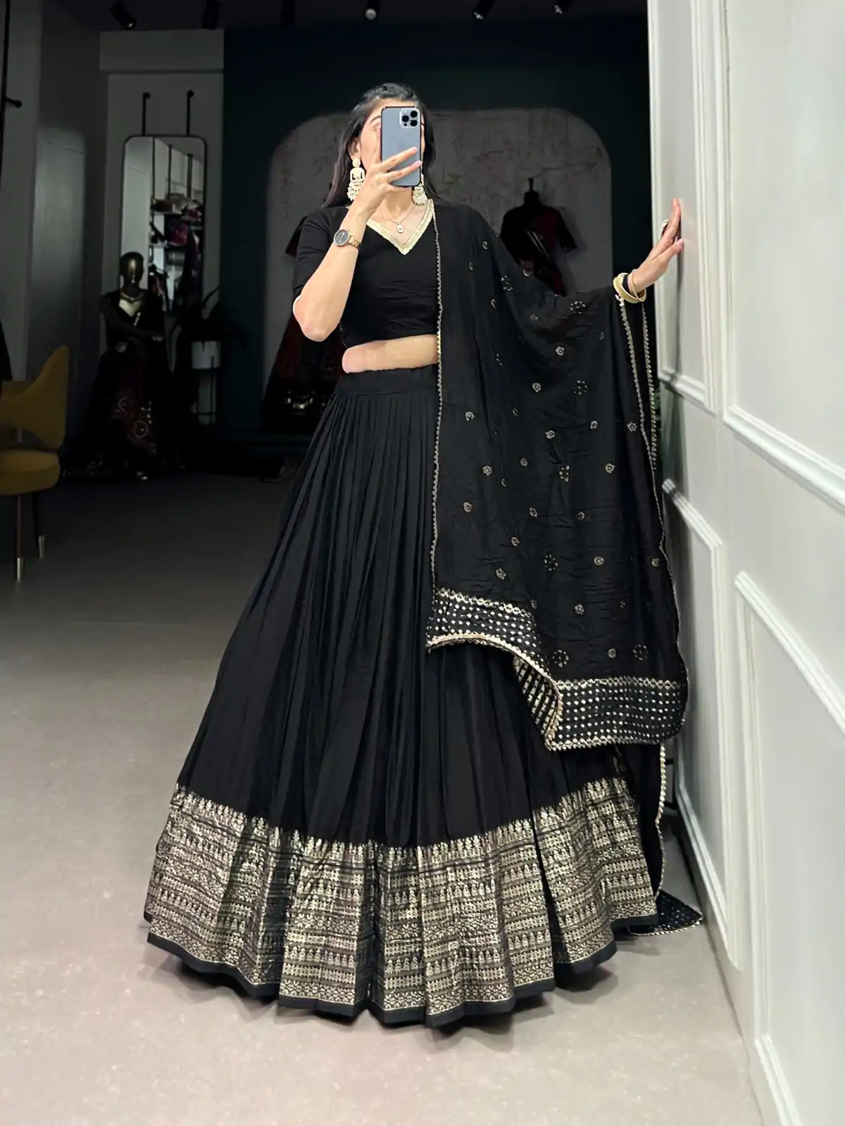 LNB 1906 Black Color Pure Chanderi Plain With Zari Weaving Work Border Lehenga Choli Wedding, Party, Festive, Events Etc. Delivery 4-6 Working Days Rs 1999 | Lehenga, Bollywood Lehenga, Creative Lehenga, Designer Lehenga, Embroidered Lehenga, Party Wear Lehenga