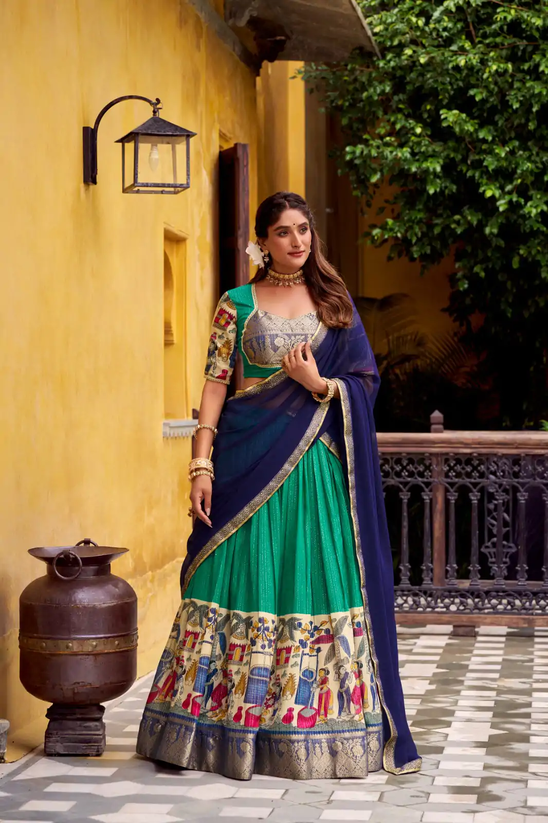 LNB 1242 Firozi Color Poly Chanderi Kalamkari Printed Zari Weaving Work Lehenga Choli Wedding, Party, Festive, Events Etc. Delivery 4-6 Working Days Rs 1899 | Lehenga, Bollywood Lehenga, Creative Lehenga, Designer Lehenga, Embroidered Lehenga, Party Wear Lehenga