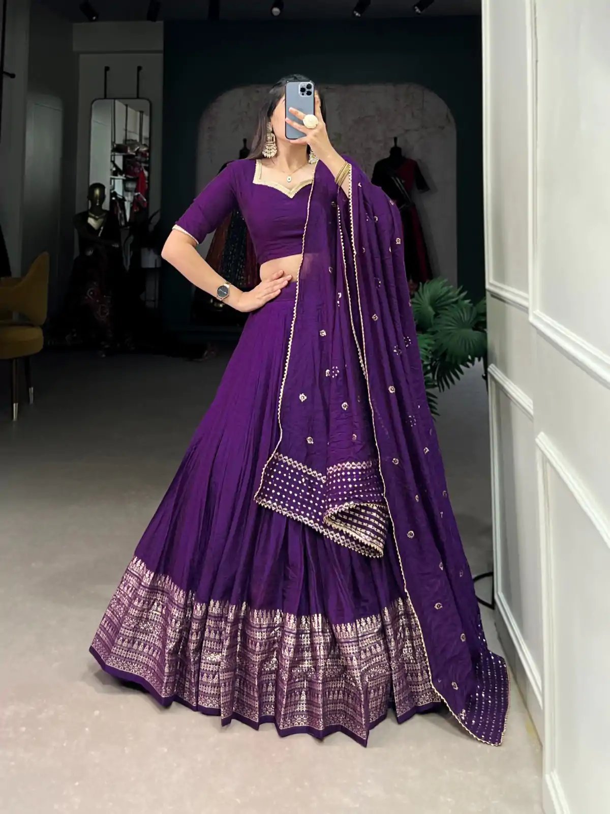 LNB 1906 Purple Color Pure Chanderi Plain With Zari Weaving Work Border Lehenga Choli Wedding, Party, Festive, Events Etc. Delivery 4-6 Working Days Rs 1999 | Lehenga, Bollywood Lehenga, Creative Lehenga, Designer Lehenga, Embroidered Lehenga, Party Wear Lehenga