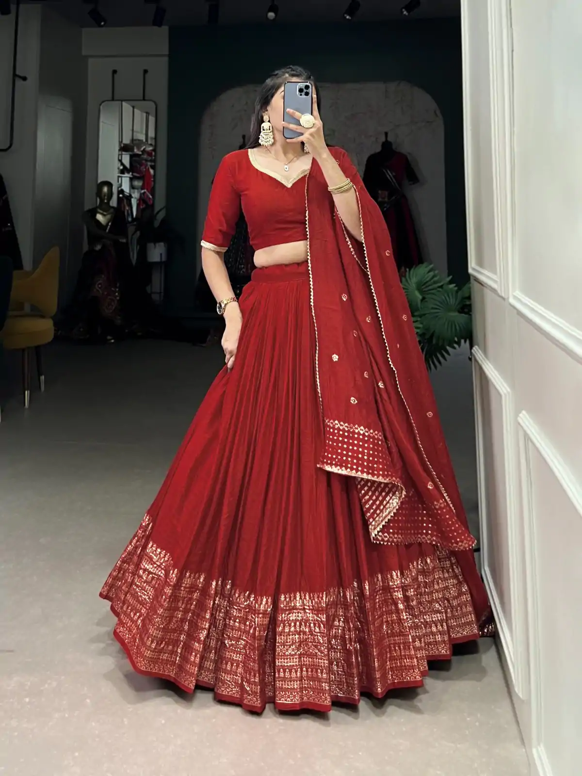 LNB 1906 Red Color Pure Chanderi Plain With Zari Weaving Work Border Lehenga Choli Wedding, Party, Festive, Events Etc. Delivery 4-6 Working Days Rs 1999 | Lehenga, Bollywood Lehenga, Creative Lehenga, Designer Lehenga, Embroidered Lehenga, Party Wear Lehenga