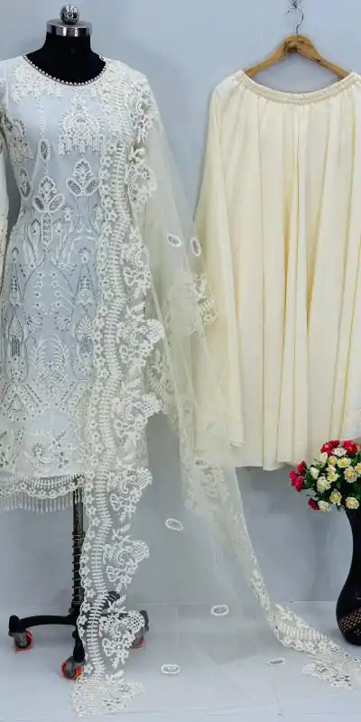 KF 1703 Off White Soft Net with Lace Work & Embroidery Work Salwar Suit . Festive Deal ₹2049. Delivery 4-6 Working Days. Shop now. | Salwar suit, Casual Suits, Creative suits, Designer Suits, Palazzo Suits, Party Wear Suits, Patiala Suits, Straight Suits