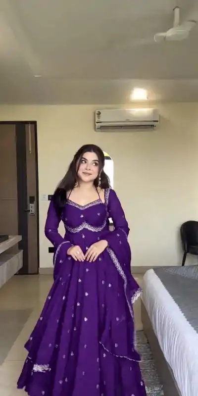 RTC 5924 Purple Georgette Thread With Sequence Gown Perfect for Wedding, Party, Reception, Holi, Eid . Available at ₹1999 only. Delivery 4-6 Working Days. | Gowns, Bollywood Gowns, Creative Gowns, Designer Gowns, Embroidered Gowns, Party Wear Gowns