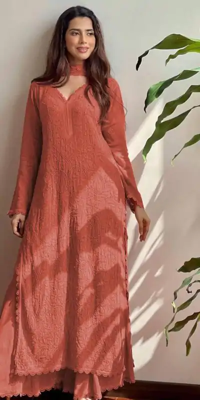 BE 170 Rust Color Georgette Thread Embroidery Salwar Suit Wedding, Party, Festive events, etc.  Expected Delivery  4-6 Working Days @1999/- | Salwar suit, Casual Suits, Creative suits, Designer Suits, Palazzo Suits, Party Wear Suits, Patiala Suits, Straight Suits