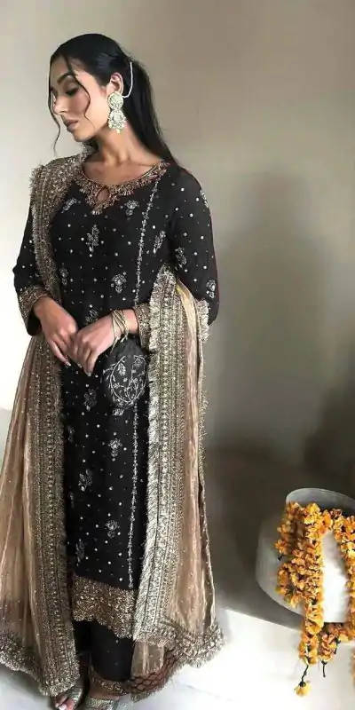 LG 1923 Black Color Faux Georgette With Sequence Handmade Moti Work Salwar Suit Casual, Wedding, Party, Festive, Events Etc.4-6 Working Days@ 2149/-only | Jump Suits, Salwar suit, Casual Suits, Creative suits, Designer Suits, Palazzo Suits, Party Wear Suits, Patiala Suits, Straight Suits