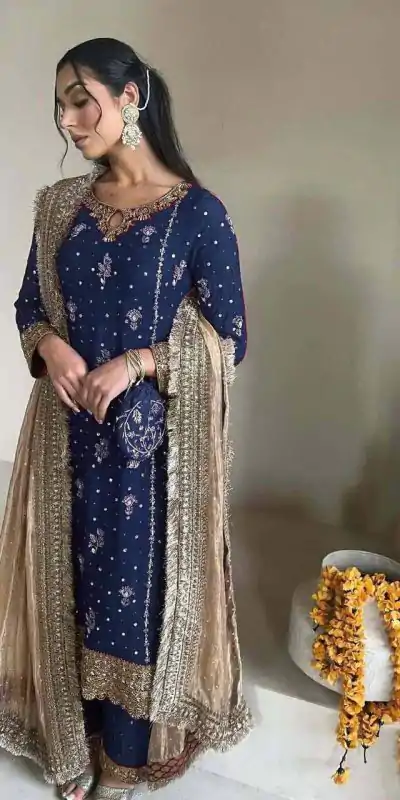 LG 1923 Blue Color Faux Georgette With Sequence Handmade Moti Work Salwar Suit Casual, Wedding, Party, Festive, Events Etc.4-6 Working Days@ 2149/-only | Jump Suits, Salwar suit, Casual Suits, Creative suits, Designer Suits, Palazzo Suits, Party Wear Suits, Patiala Suits, Straight Suits