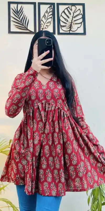 INLI Plume Red Color Cotton with Designer Printed Work Kurti . Wedding, Party, Festive, Events, Best Price ₹1299. Delivery 4-6 Working Days. Shop now. | Kurti, Bollywood Kurti, Creative Kurtis, Designer Kurti, Party Wear Kurti, Selfie Kurti