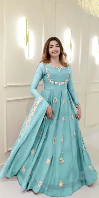 LG 2006 Sky Blue Georgette Gown Perfect for Wedding, Party, Engagement, Diwali, Sangeet . Exclusive Offer ₹1999. Delivery 4-6 Working Days. Shop now. | Gowns, Bollywood Gowns, Creative Gowns, Designer Gowns, Embroidered Gowns, Party Wear Gowns