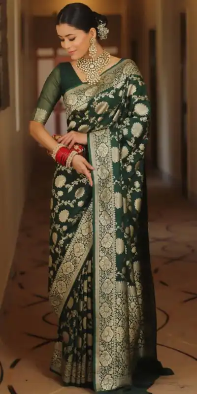 Green Soft Lichi Silk All Over Work Saree