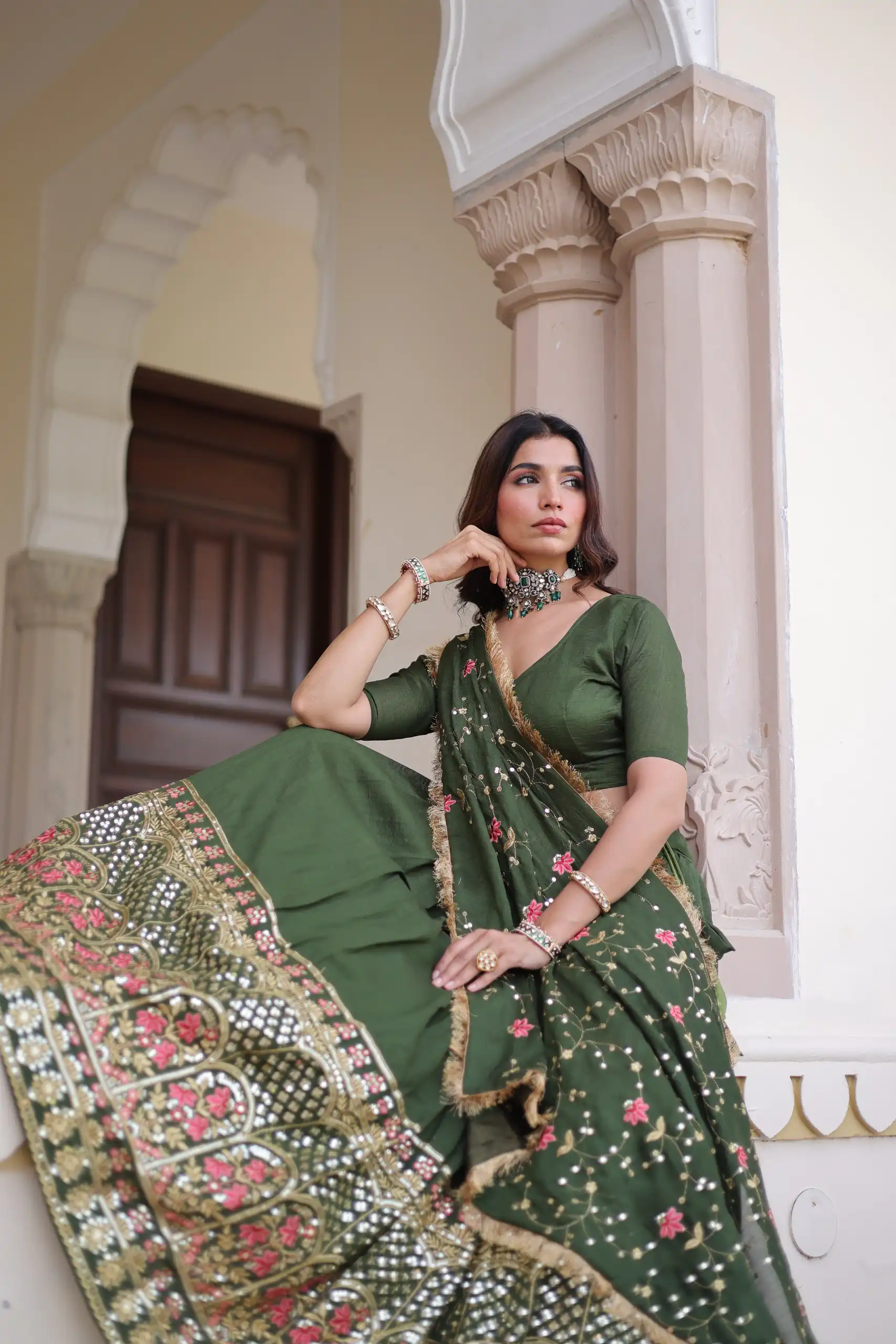 Green Vichitra Silk With Embroider Lehenga Choli - Image 2