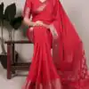 Red Chinon Zari Weaving Work Saree