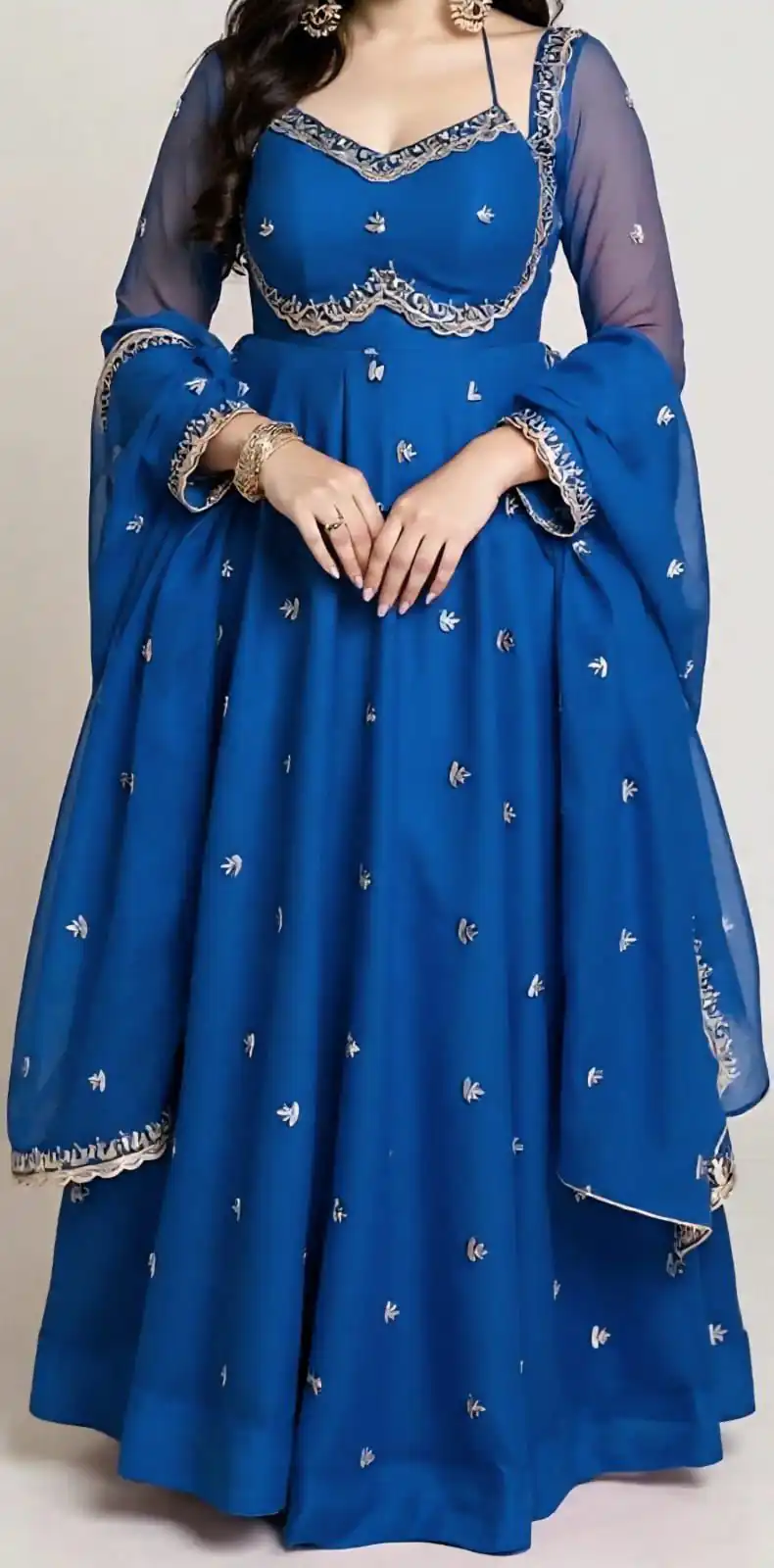 MF 1003 Blue Georgette Gown. Perfect for Wedding, Party, Pongal, Bridal Wear, Anniversary – Affordable Price ₹1799. Delivery 4-6 Working Days. Shop now. | Gowns, Bollywood Gowns, Creative Gowns, Designer Gowns, Embroidered Gowns, Party Wear Gowns