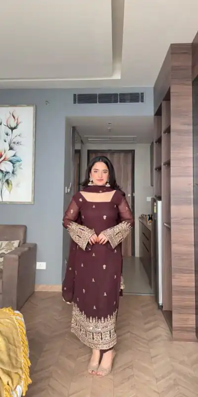 ZSR 3156 Brown Georgette Salwar Suit with Embroidery Work. Wedding, Party, Festive, Events, Grab it for ₹2049. Delivery 4-6 Working Days. Shop now. | Jump Suits, Tops & Bottoms, Track Suits, Salwar suit, Casual Suits, Creative suits, Designer Suits, Palazzo Suits, Party Wear Suits, Patiala Suits, Straight Suits, Trendy Wear