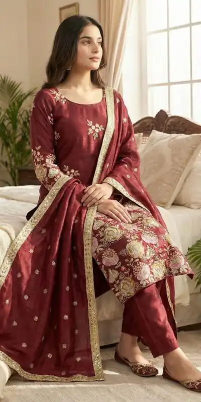NSR 881 Maroon Organza Poly Silk Salwar Suit with Embroidery Work & Lace Work. Introductory Price ₹209. Delivery 4-6 Working Days. Shop now. | Jump Suits, Salwar suit, Casual Suits, Creative suits, Designer Suits, Palazzo Suits, Party Wear Suits, Patiala Suits, Straight Suits