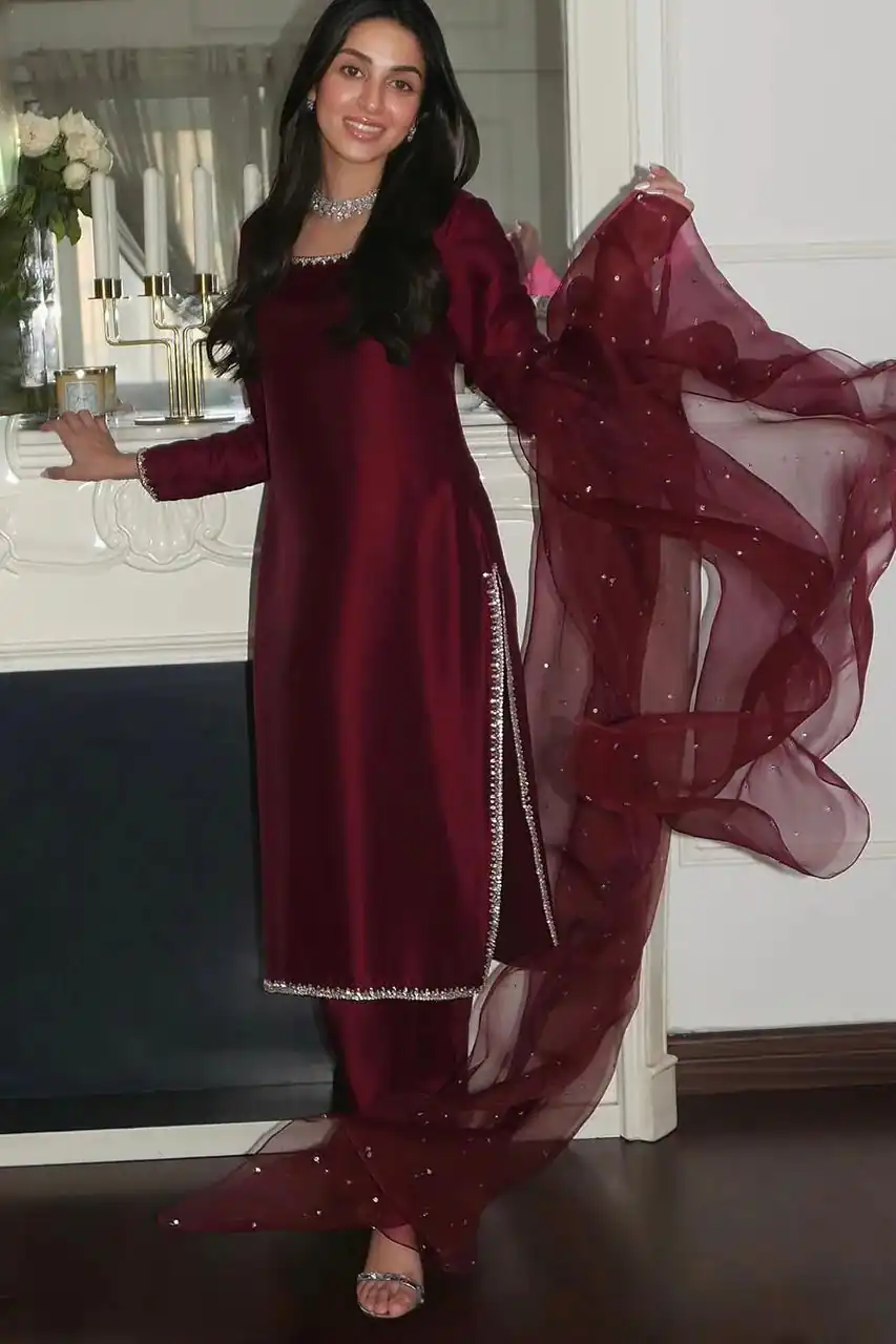 SRK 5265 Maroon Pure Organza Slawar Suit with Embroidery Work & Bead Work. Get it for ₹1749. Delivery 4-6 Working Days. Shop now. | Jump Suits, Tops & Bottoms, Track Suits, Salwar suit, Casual Suits, Creative suits, Designer Suits, Palazzo Suits, Party Wear Suits, Patiala Suits, Straight Suits, Trendy Wear