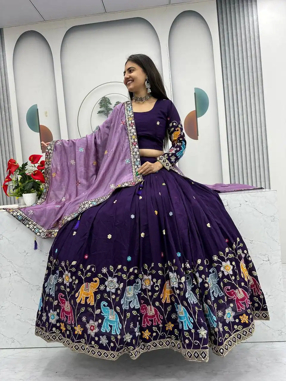 PC 545 Purple Vichitra Silk Lehenga Choli with Lace Border & Lace Work. Special Price ₹3249. Delivery 4-6 Working Days. Shop now. | Lehenga, Bollywood Lehenga, Creative Lehenga, Designer Lehenga, Embroidered Lehenga, Party Wear Lehenga