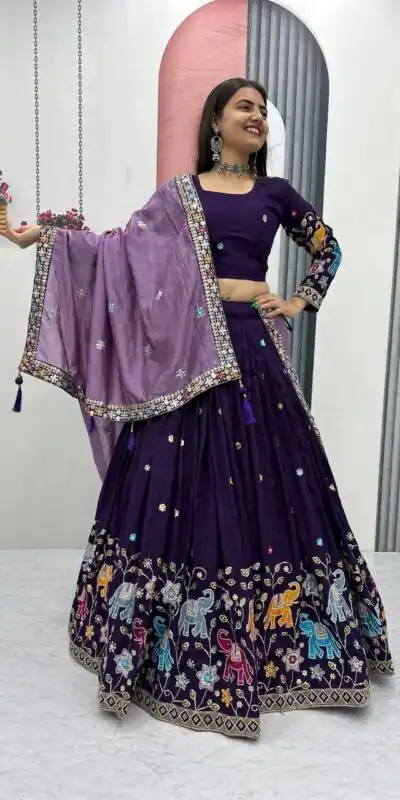 PC 545 Purple Vichitra Silk Lehenga Choli with Lace Border & Lace Work. Special Price ₹3249. Delivery 4-6 Working Days. Shop now. | Lehenga, Bollywood Lehenga, Creative Lehenga, Designer Lehenga, Embroidered Lehenga, Party Wear Lehenga