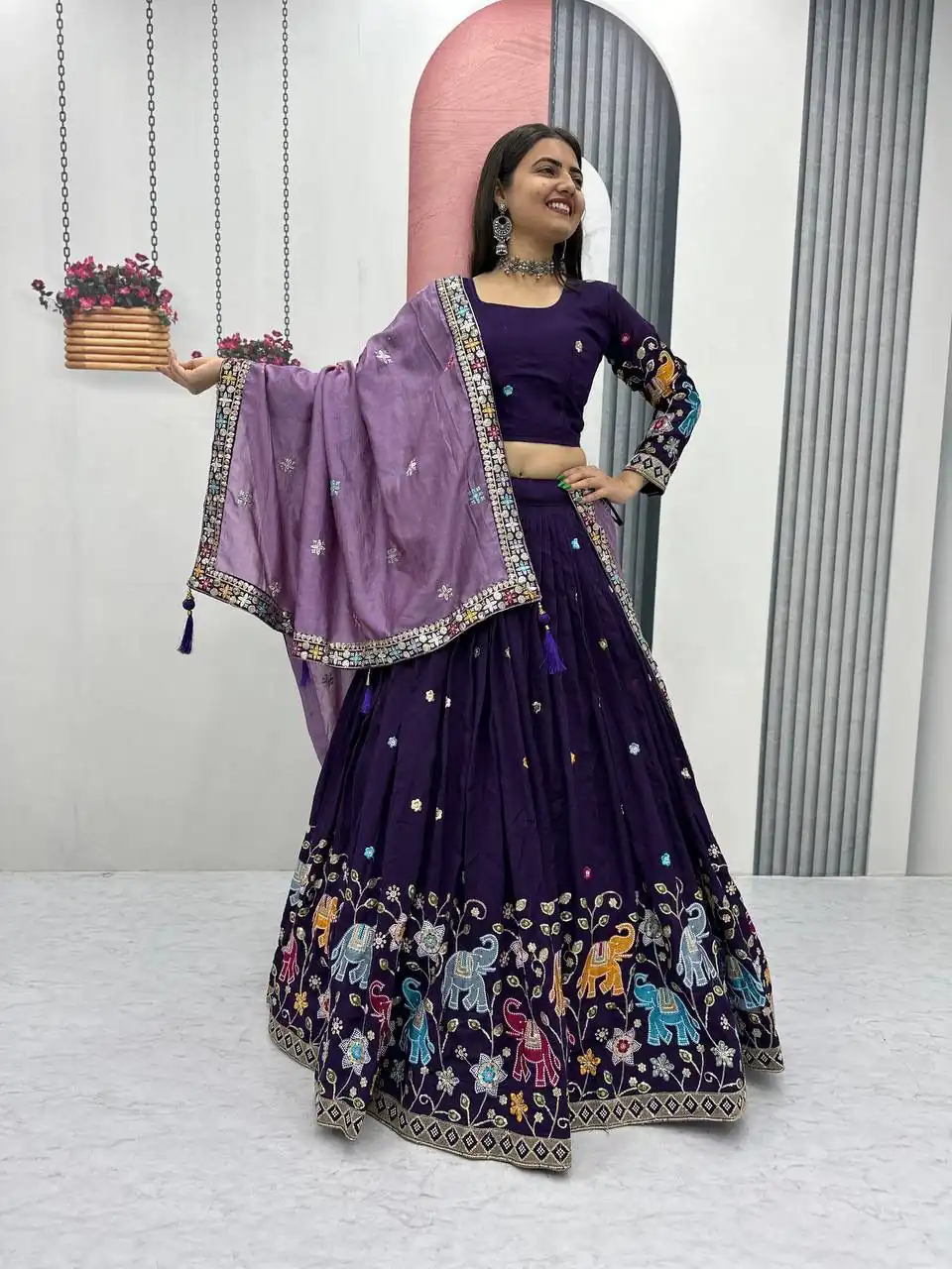 PC 545 Purple Vichitra Silk Lehenga Choli with Lace Border & Lace Work. Special Price ₹3249. Delivery 4-6 Working Days. Shop now. | Lehenga, Bollywood Lehenga, Creative Lehenga, Designer Lehenga, Embroidered Lehenga, Party Wear Lehenga