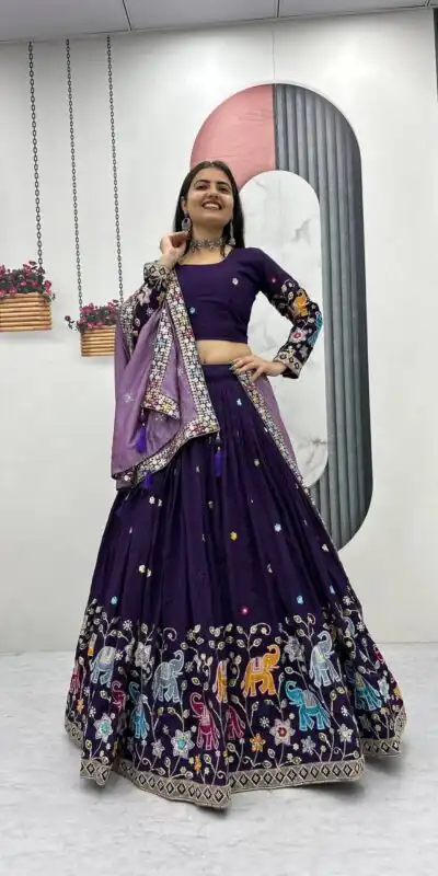PC 545 Purple Vichitra Silk Lehenga Choli with Lace Border & Lace Work. Special Price ₹3249. Delivery 4-6 Working Days. Shop now. | Lehenga, Bollywood Lehenga, Creative Lehenga, Designer Lehenga, Embroidered Lehenga, Party Wear Lehenga
