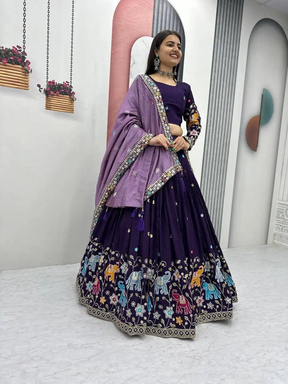 PC 545 Purple Vichitra Silk Lehenga Choli with Lace Border & Lace Work. Special Price ₹3249. Delivery 4-6 Working Days. Shop now. | Lehenga, Bollywood Lehenga, Creative Lehenga, Designer Lehenga, Embroidered Lehenga, Party Wear Lehenga
