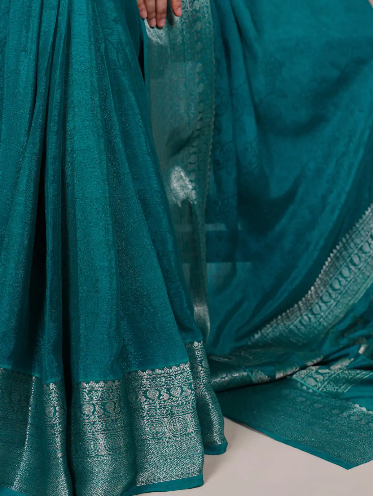 YNF 7916 Teal Chinon Saree with Zari Work. Wedding, Party, Festive, Events Festive Deal ₹1699. Delivery 4-6 Working Days. Shop now. | Sarees, Bollywood Sarees, Creative Sarees, Designer Sarees, Embroidered Sarees, Ethnic Saree, Modern Digital sarees, Party Wear Sarees