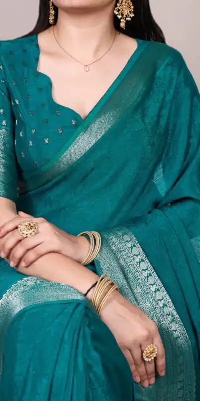 YNF 7916 Teal Chinon Saree with Zari Work. Wedding, Party, Festive, Events Festive Deal ₹1699. Delivery 4-6 Working Days. Shop now. | Sarees, Bollywood Sarees, Creative Sarees, Designer Sarees, Embroidered Sarees, Ethnic Saree, Modern Digital sarees, Party Wear Sarees