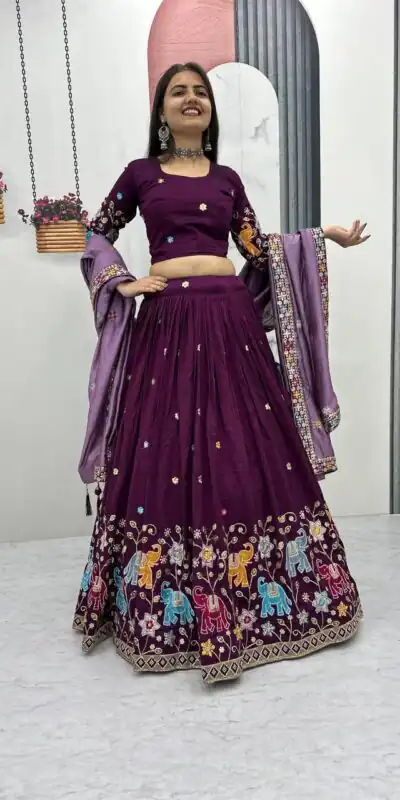PC 545 Wine Vichitra Silk Lehenga Choli with Lace Border & Lace Work. Special Price ₹3249. Delivery 4-6 Working Days. Shop now. | Lehenga, Bollywood Lehenga, Creative Lehenga, Designer Lehenga, Embroidered Lehenga, Party Wear Lehenga